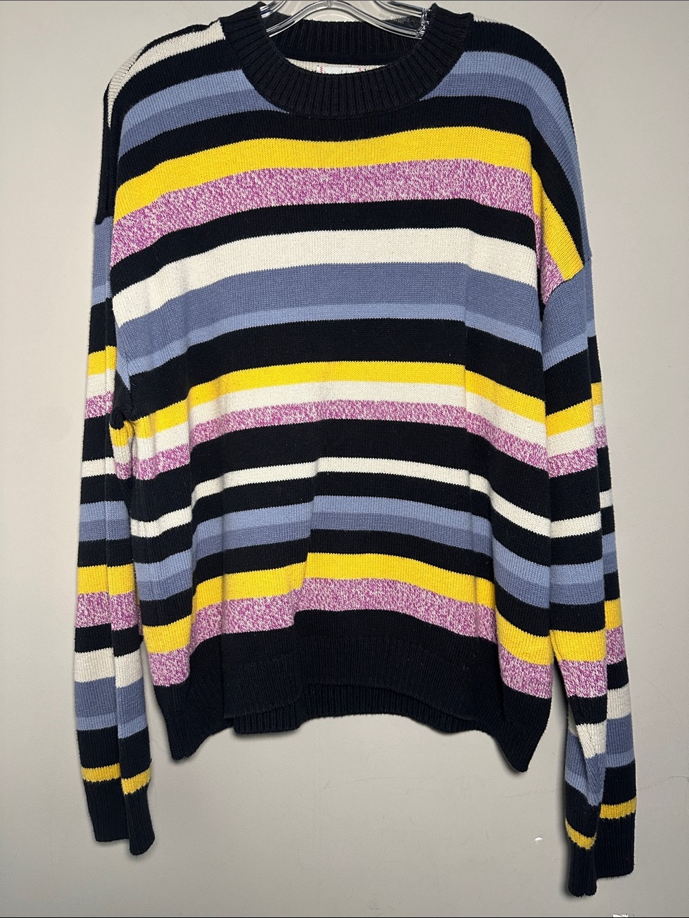 BDG horizontal Striped Crewneck Sweater white Navy, Yellow & Lavender